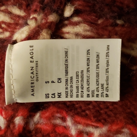 AMERICAN Eagle Fair Isle Pullover Sweater Small Mock Neck Red Nordic - Picture 10 of 11